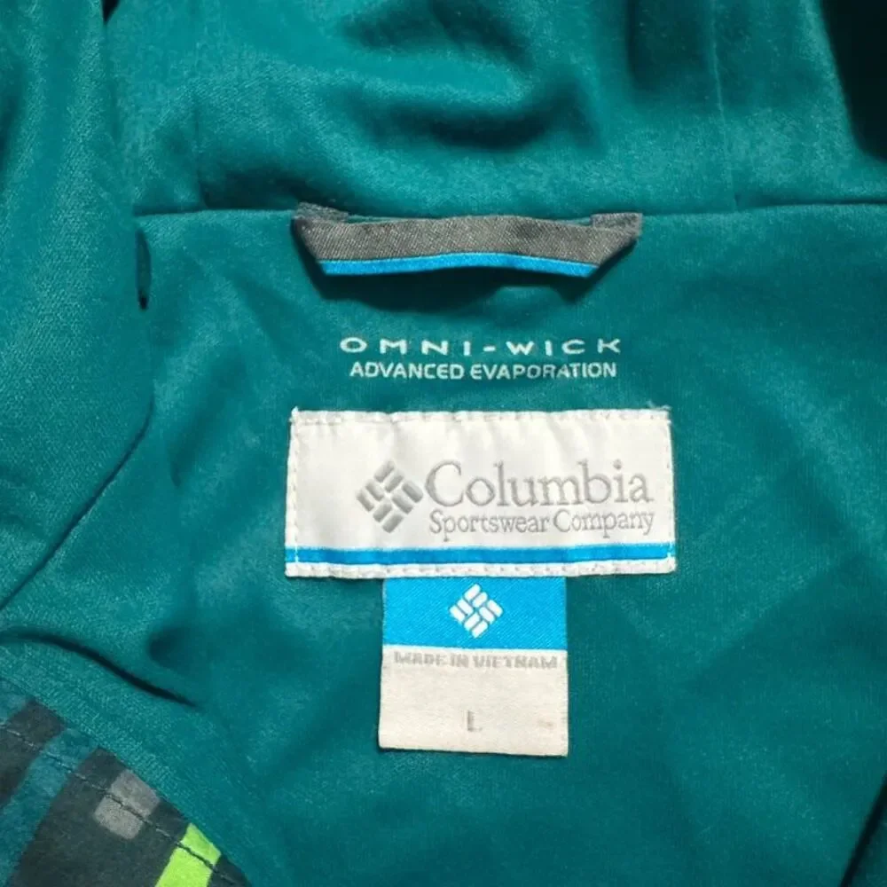 Columbia Omni-Wick Hooded Windbreaker Jacket Green Print Youth Large
